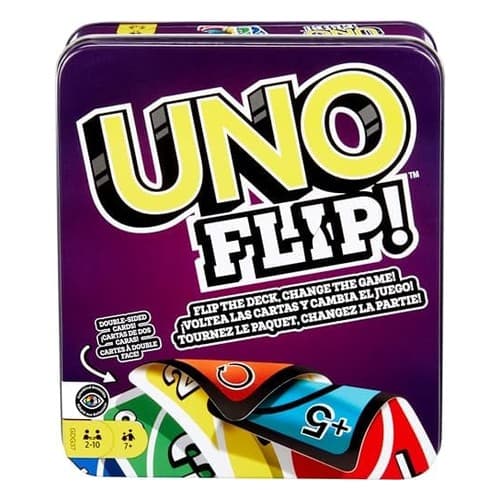 Mattel UNO FLIP! card game in a storage tin