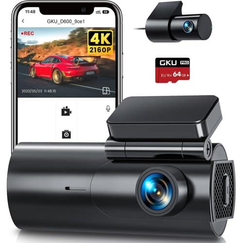 GKU front and rear dash cam with screen and small rear camera