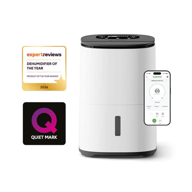 MeacoDry Arete Two 12L white dehumidifier for quiet bedroom use