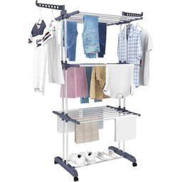 Grey HOMIDEC 4-tier clothes airer with side wings and wheels
