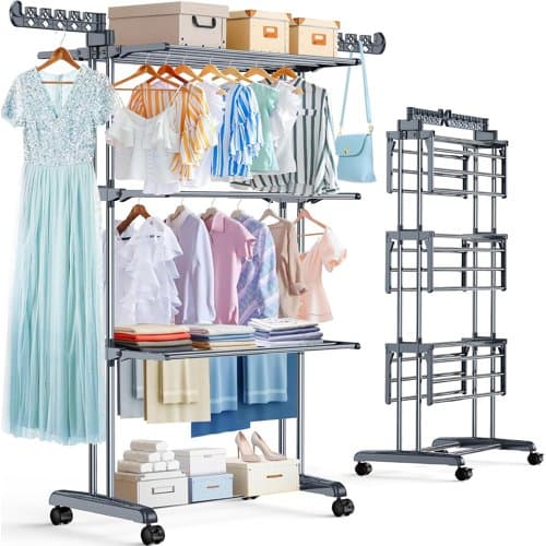 PurKeep extra large 4-tier clothes airer with wheels