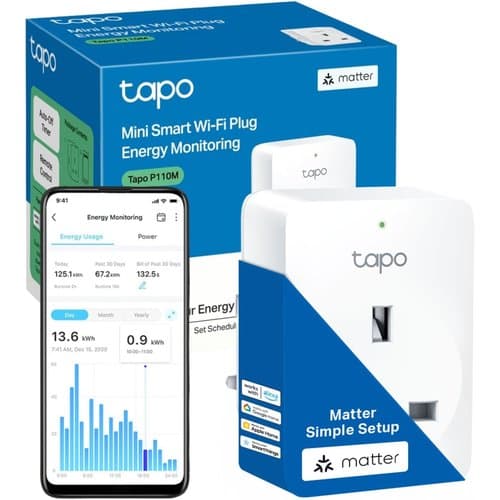 White Tapo P110M Matter smart plug