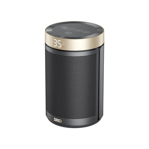Dreo Atom 316 ceramic fan heater in black and gold with digital display