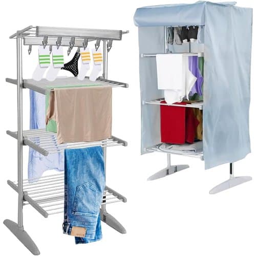 Four-tier digital heated clothes airer with cover