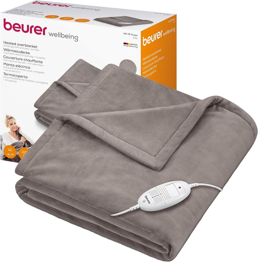 Beurer HD75 taupe cosy heated throw with controller and box