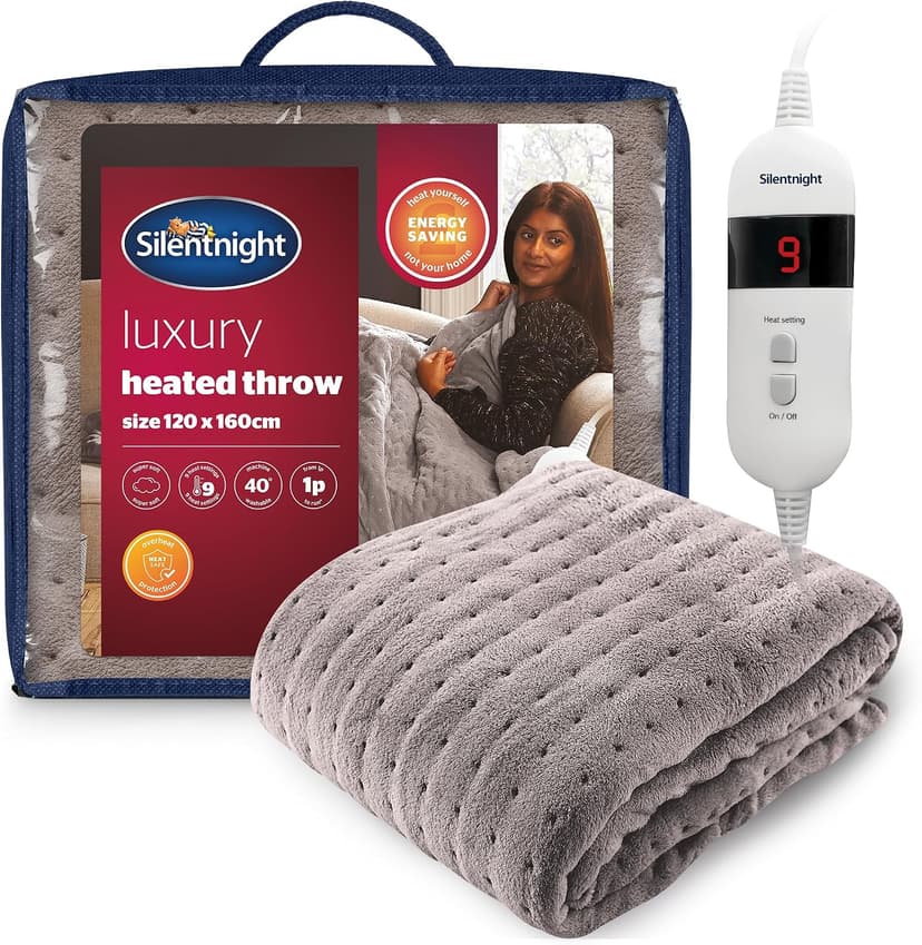Silentnight Comfort Control grey fleece heated throw