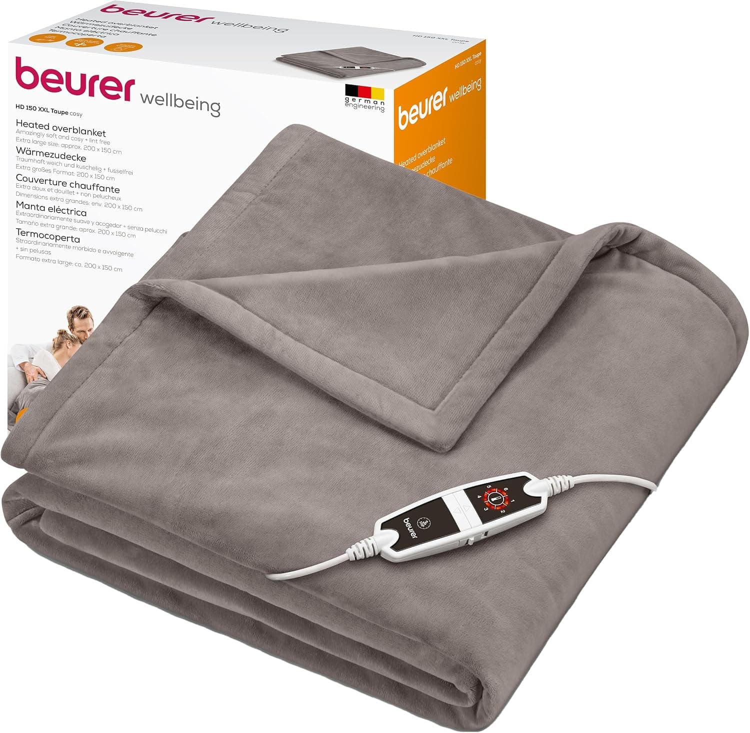 Beurer HD150 XXL taupe heated throw with controller and box