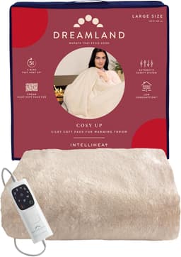 Dreamland Cosy Up silky soft cream faux fur heated throw with controller