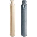 Homealexa extra long hot water bottle shown next to its grey fluffy cover