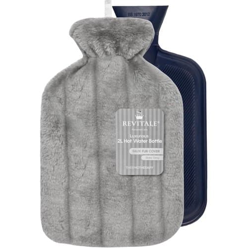 Revitale 2 litre hot water bottle in a slate grey plush cover