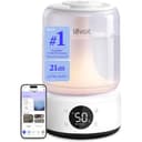 White Levoit smart humidifier with a 50 percent humidity display