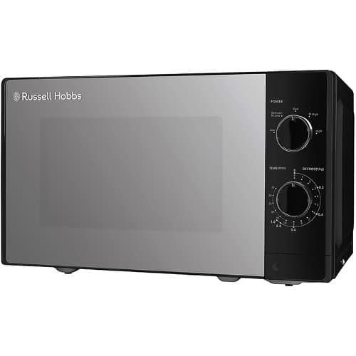 Russell Hobbs RHM2027B black 20L manual dial microwave with mirrored door