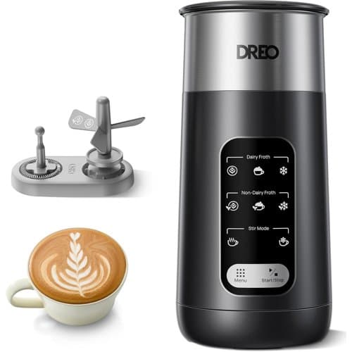 Dreo stainless steel milk frother with LED screen and impeller whisk