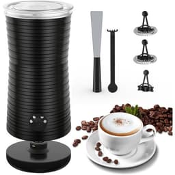 Black Morpilot electric milk frother with whisks and a cappuccino