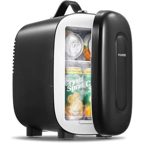 FOHERE 5 litre mini fridge in black with drinks inside