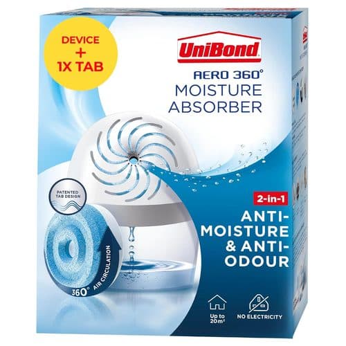 UniBond AERO 360 moisture absorber box with device and refill tab