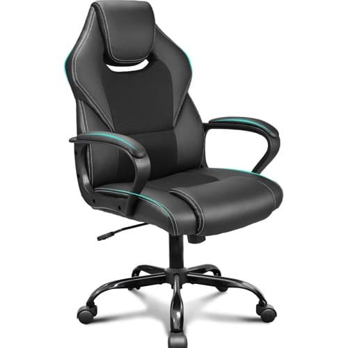 Black BASETBL PU leather office chair with padded arms and metal base