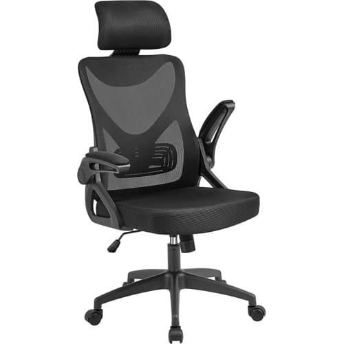 Yaheetech black high back mesh office chair with headrest and lumbar pillow