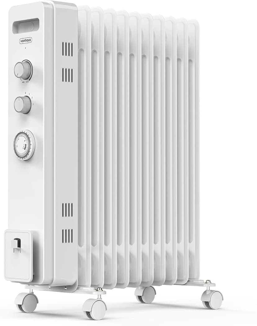 VonHaus white 11-fin 2500W oil filled radiator with castors