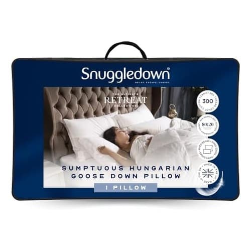 Snuggledown Hungarian goose down pillow in packaging