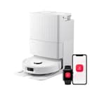 Roborock QV 35S robot vacuum in white with its self-emptying dock