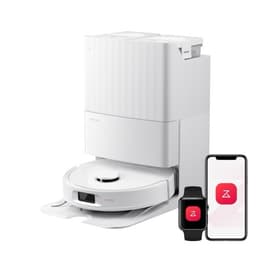 Roborock QV 35S robot vacuum in white with its self-emptying dock