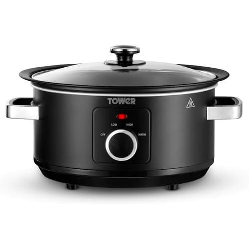 Tower Sear and Stew 3.5L slow cooker in black with glass lid