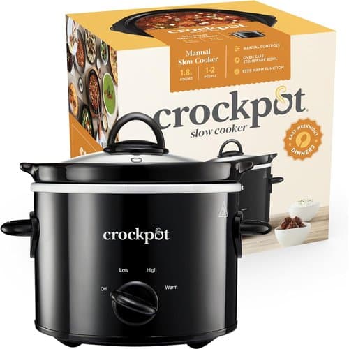 Crock-Pot 1.8L small slow cooker with black base and ceramic bowl
