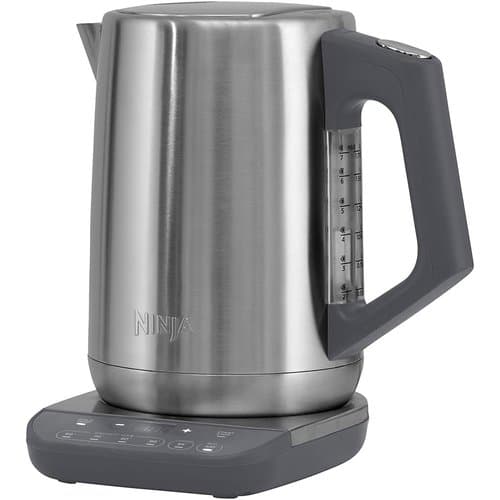 Ninja Perfect Temperature Kettle in stainless steel on its base