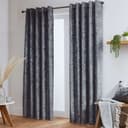 John Aird dark grey crushed velvet lined eyelet curtains in a bright room