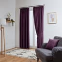 John Aird aubergine thermal blackout pencil pleat curtains with tiebacks in a living room