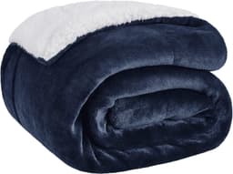 Bedsure navy sherpa fleece reversible throw blanket